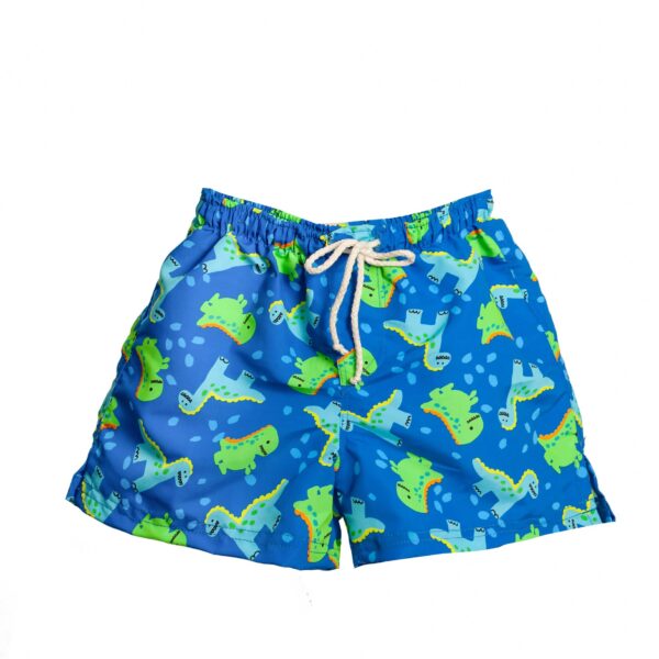 Boy’s Blue Dino-Print Swim Shorts